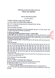 Bản công bố sản phẩm bánh Cracker Seaweed